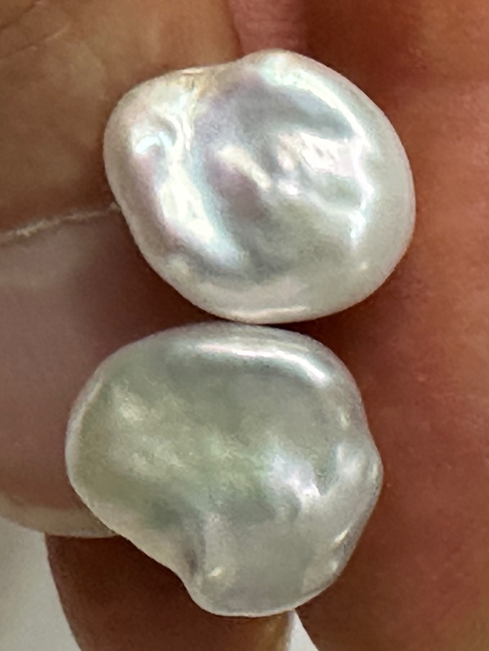 White Keshi Freshwater Pearl Pair 10mm+ |High Luster Baroque Pearls - 925 Silver